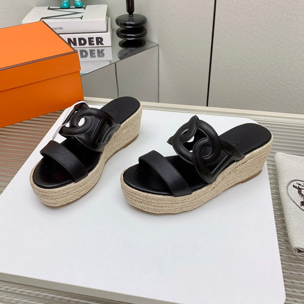 HERMES ITHEA 85 MM ESPADRILLE IN BLACK CALFSKIN
