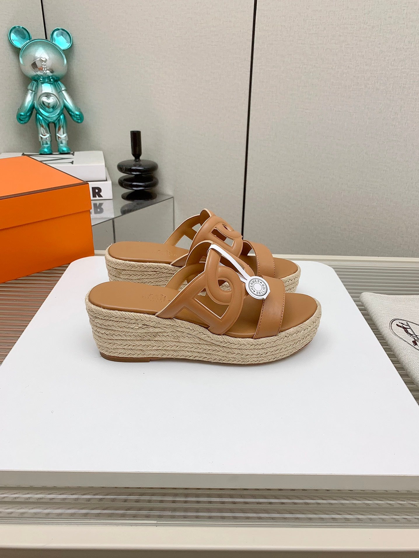 HERMES ITHEA 85 MM ESPADRILLE IN BRONZE BROWN CALFSKIN