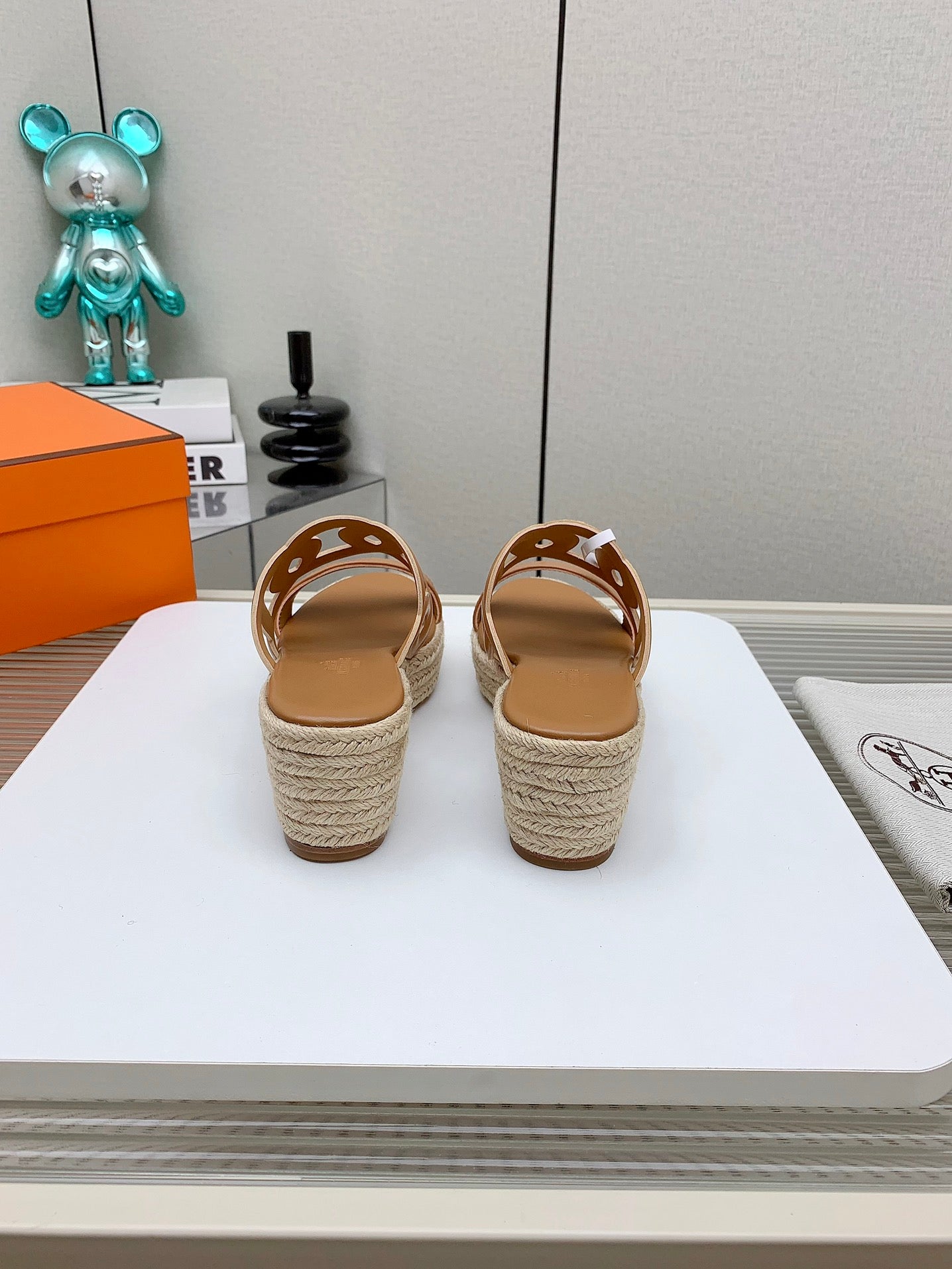 HERMES ITHEA 85 MM ESPADRILLE IN BRONZE BROWN CALFSKIN