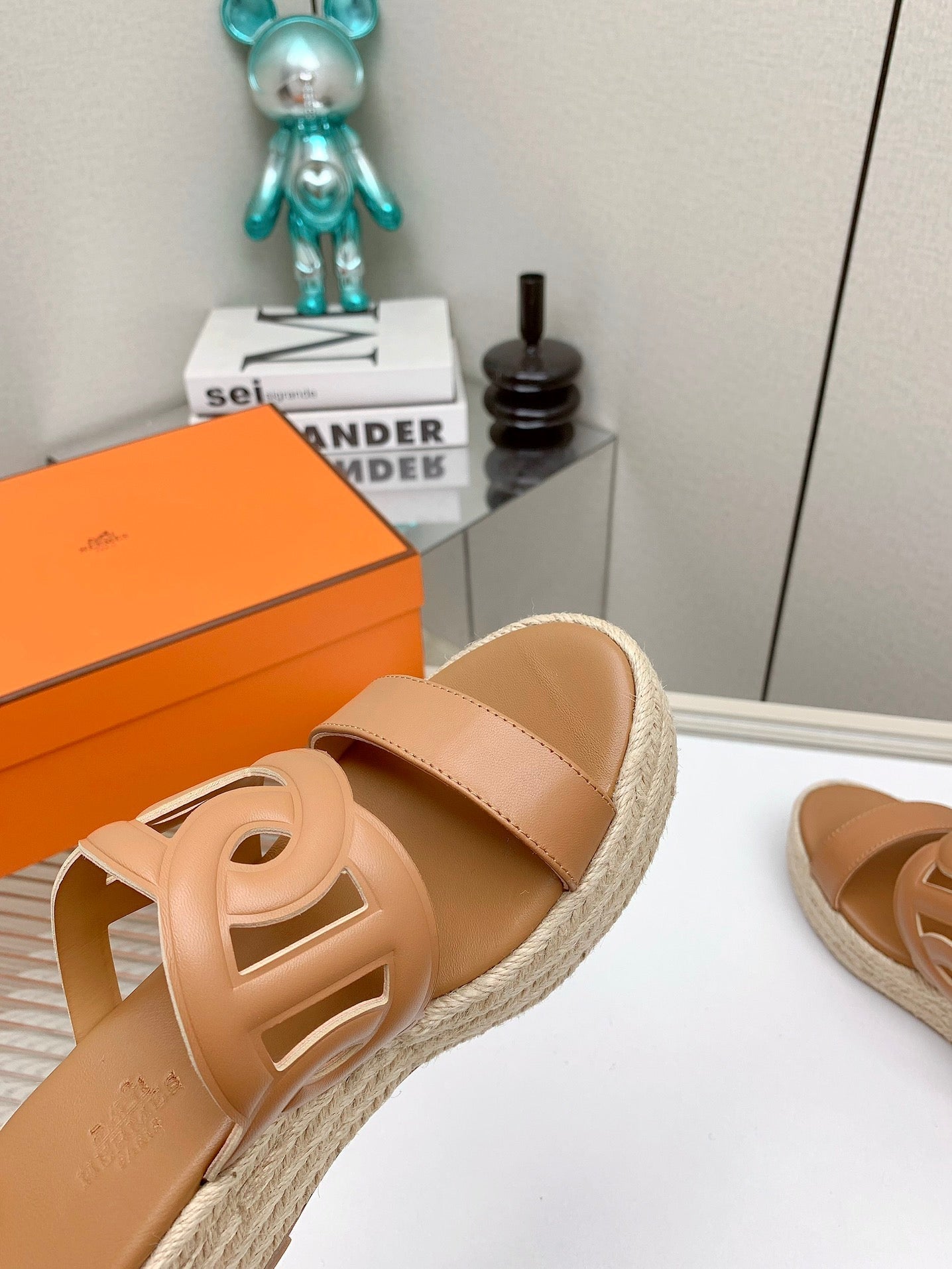 HERMES ITHEA 85 MM ESPADRILLE IN BRONZE BROWN CALFSKIN