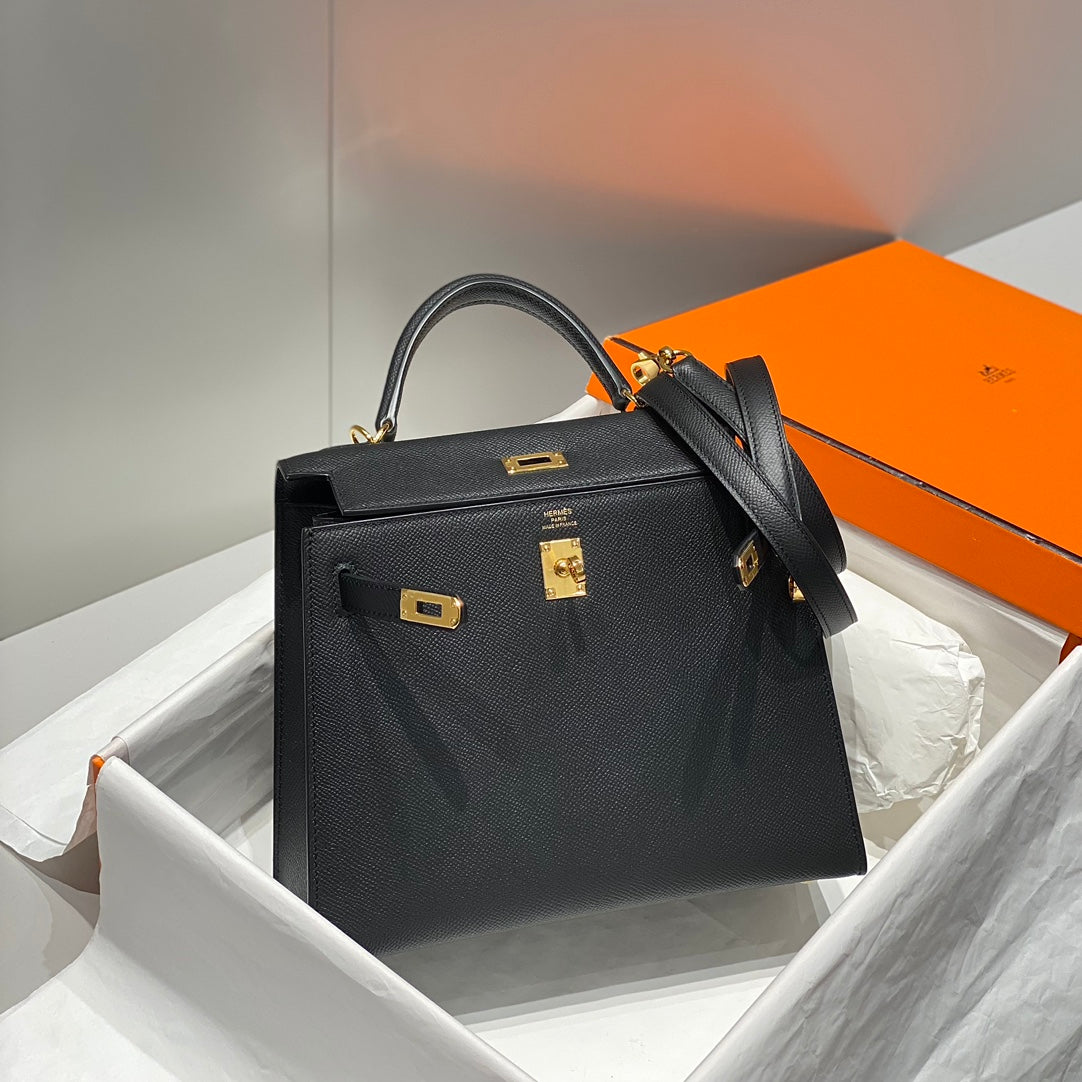 HERMES KELLY 25CM IN NOIR EPSOM CALFSKIN GOLD HARDWARE