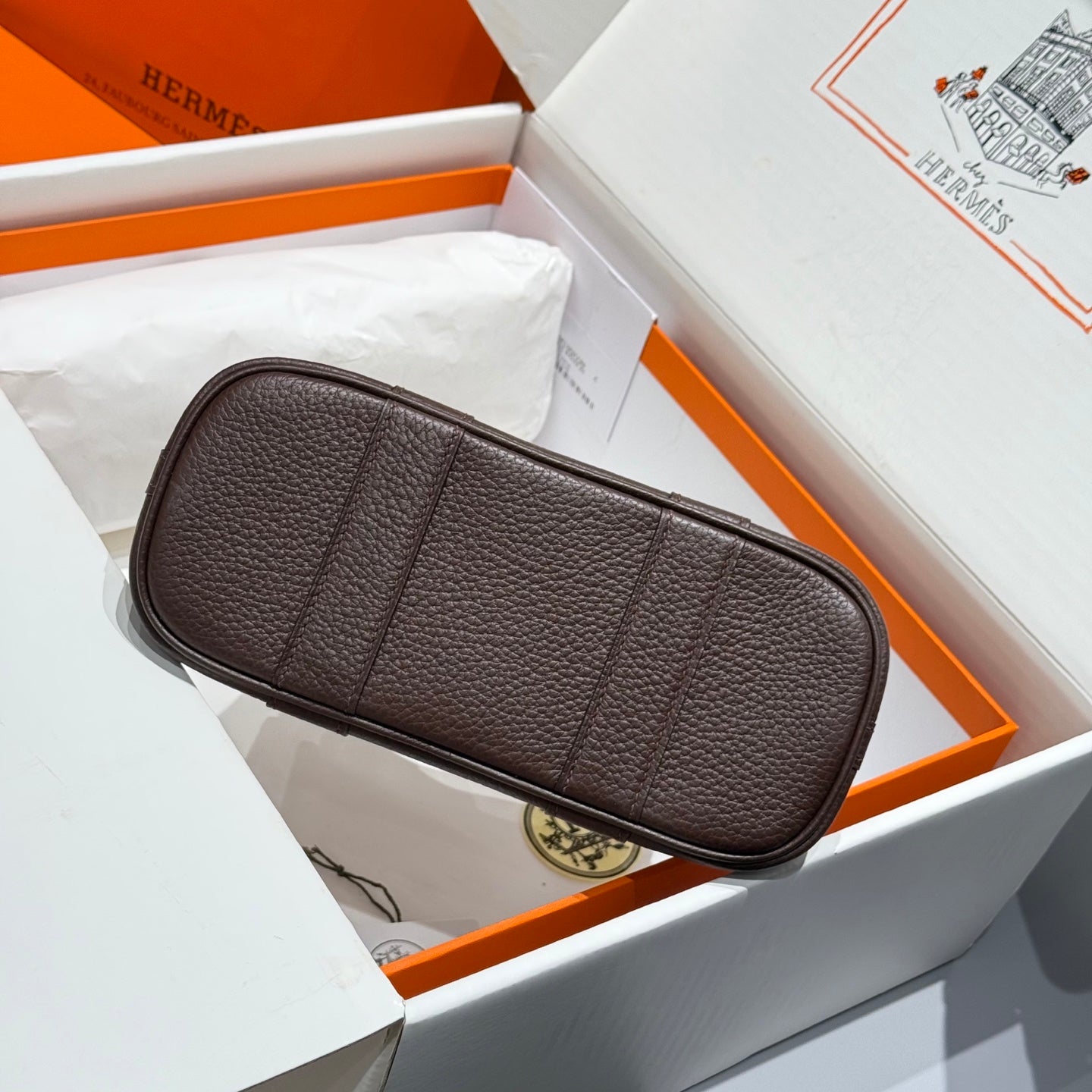 HERMES GARDEN PARTY 23CM IN BEIGE TOILETS COTTON CANVAS AND DARK BROWN CALFSKIN