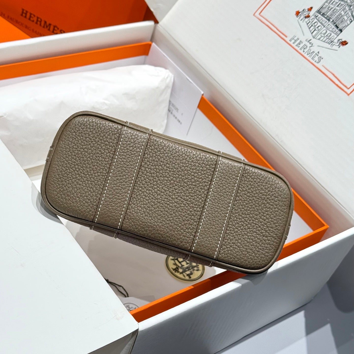 HERMES GARDEN PARTY 23CM IN WHITE TOILETS COTTON CANVAS AND TAUPE CALFSKIN