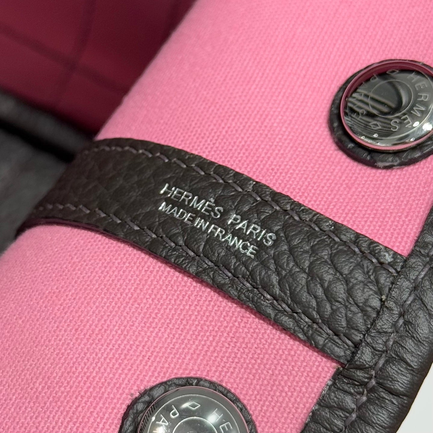 HERMES GARDEN PARTY 30CM IN RED TOILETS COTTON CANVAS AND DARK BROWN CALFSKIN PINK ON SIDE OTHER