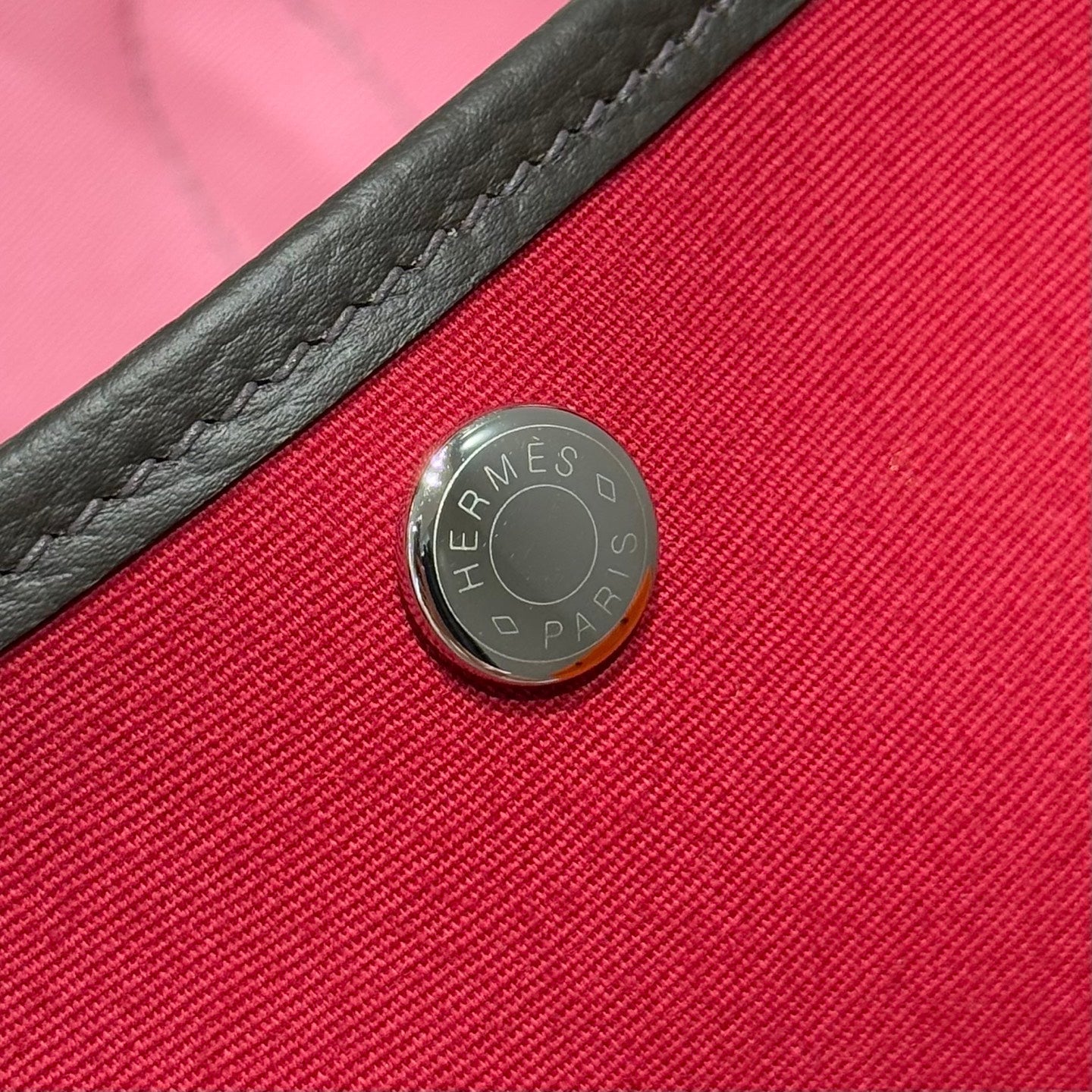 HERMES GARDEN PARTY 30CM IN RED TOILETS COTTON CANVAS AND DARK BROWN CALFSKIN PINK ON SIDE OTHER