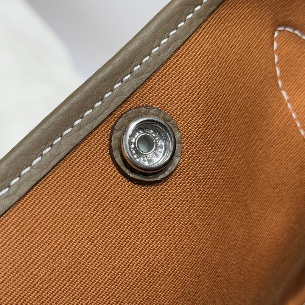 HERMES GARDEN PARTY 30CM IN BROWN TOILETS COTTON CANVAS AND TOGO ETOUPE CALFSKIN