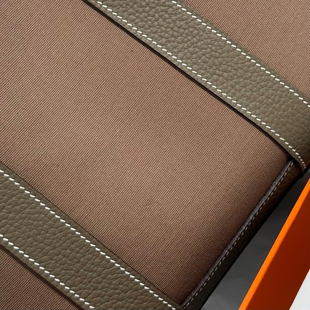 HERMES GARDEN PARTY 30CM IN BROWN TOILETS COTTON CANVAS AND TOGO ETOUPE CALFSKIN