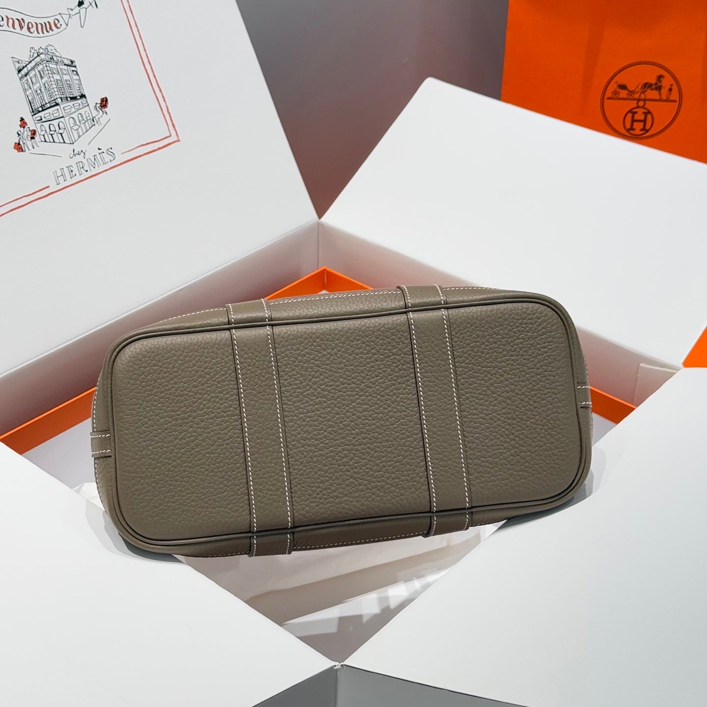 HERMES GARDEN PARTY 30CM IN BROWN TOILETS COTTON CANVAS AND TOGO ETOUPE CALFSKIN