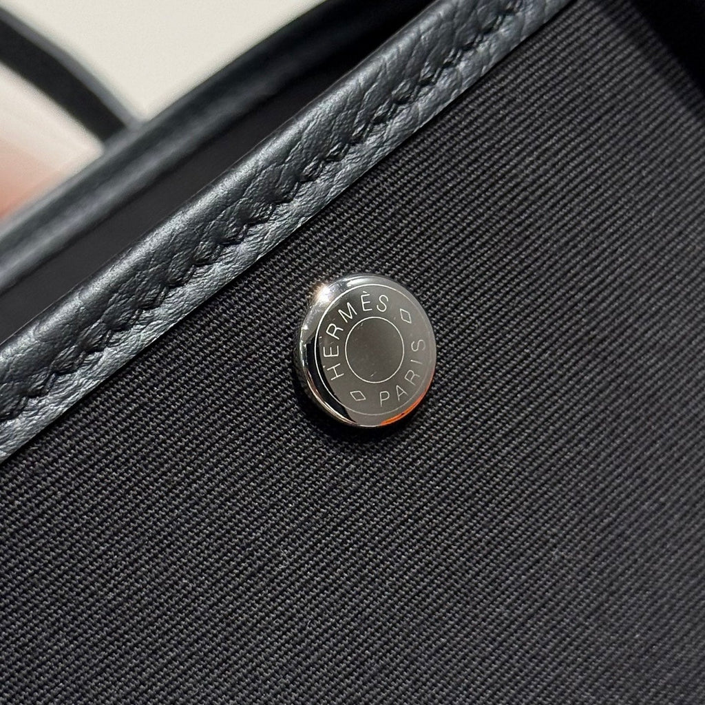 HERMES GARDEN PARTY 30CM IN BLACK TOILETS COTTON CANVAS AND CALFSKIN