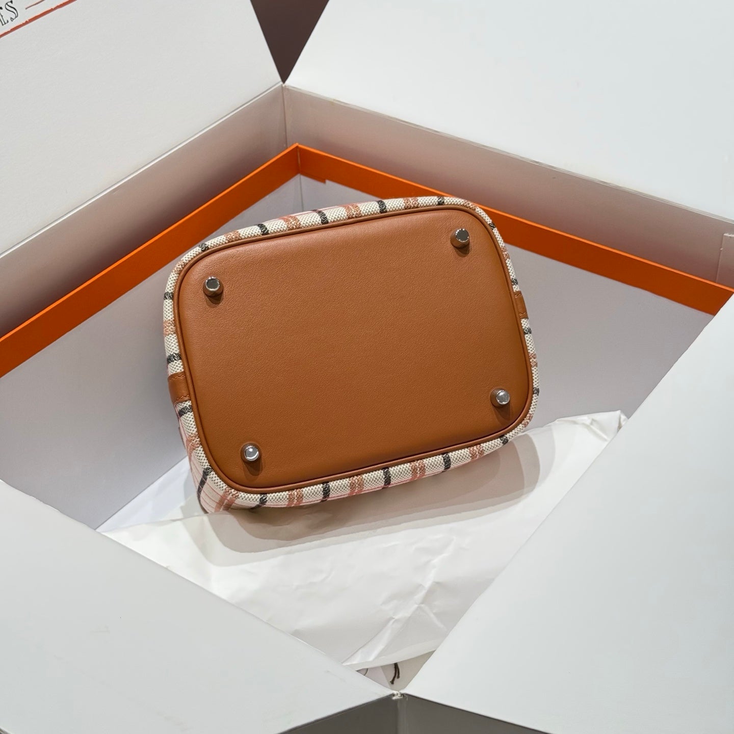HERMES PICOTIN LOCK 18 BAG IN GOLD CALFSKIN ÉCRU/BEIGE/FAUVE/ROSE POP/NOIR EMBROIDERY PLAID CANVAS