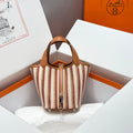 HERMES PICOTIN LOCK 18 BAG IN GOLD CALFSKIN ÉCRU/BEIGE/FAUVE/ROSE POP/NOIR EMBROIDERY CANVAS