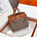 HERMES QUADRILLE BIRKIN 25CM IN GOLD SWIFT CALFSKIN AND BLACK/WHITE/BROWN TOILE CANVAS