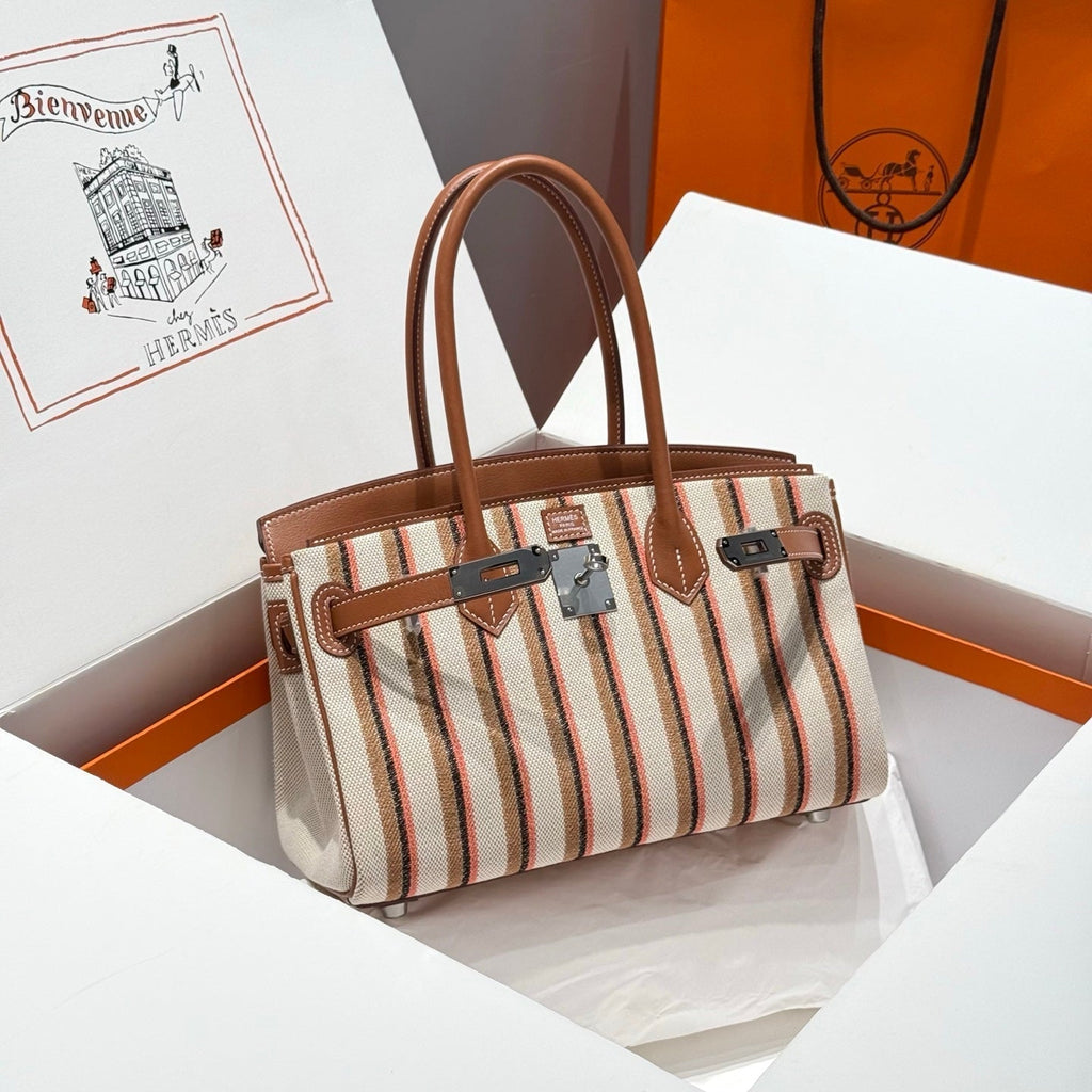 HERMES BIRKIN SHOULDER 29 IN GOLD CALFSKIN ÉCRU/BEIGE/FAUVE/ROSE POP/NOIR EMBROIDERY CANVAS
