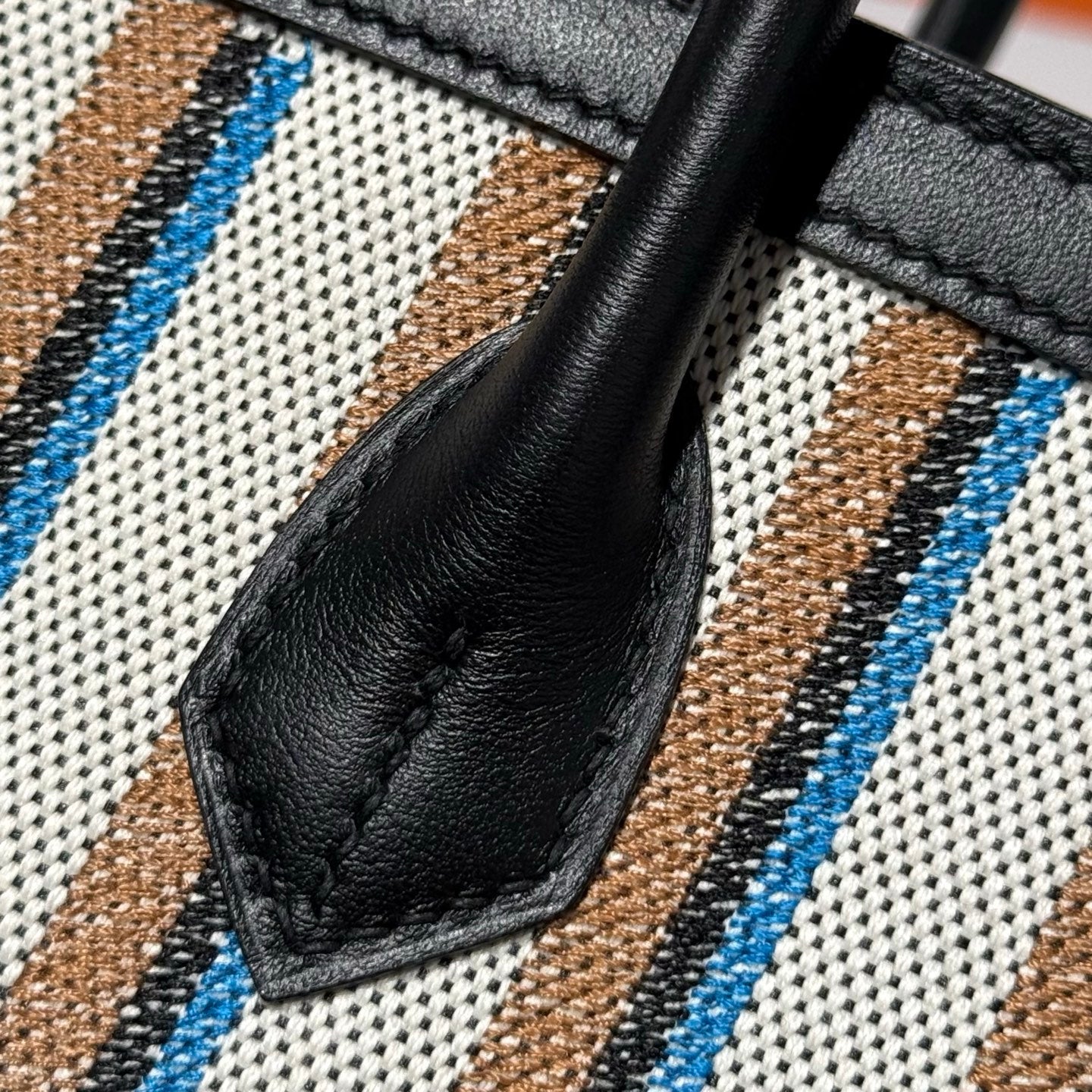 HERMES BIRKIN SHOULDER 29 IN BLACK CALFSKIN ÉCRU/NOIR/FAUVE/NOIR/BLEU ZANZIBAR EMBROIDERY CANVAS