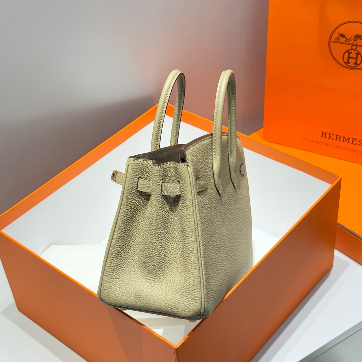 HERMES 25S MEDIUM BIRKIN 25 IN DARK KHAKI CALFSKIN GOLD HARDWARE