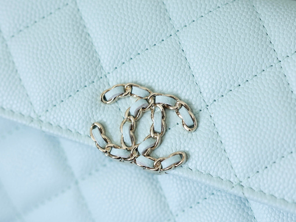 CHANEL 25S KELLY IN PASTEL BLUE LAMBSKIN WITH SILVER HARDWARE