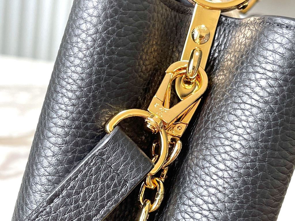 LOUIS VUITTON CAPUCINES BB 27 IN BLACK MIX WHITE TAURILLON GOLD HARDWARE