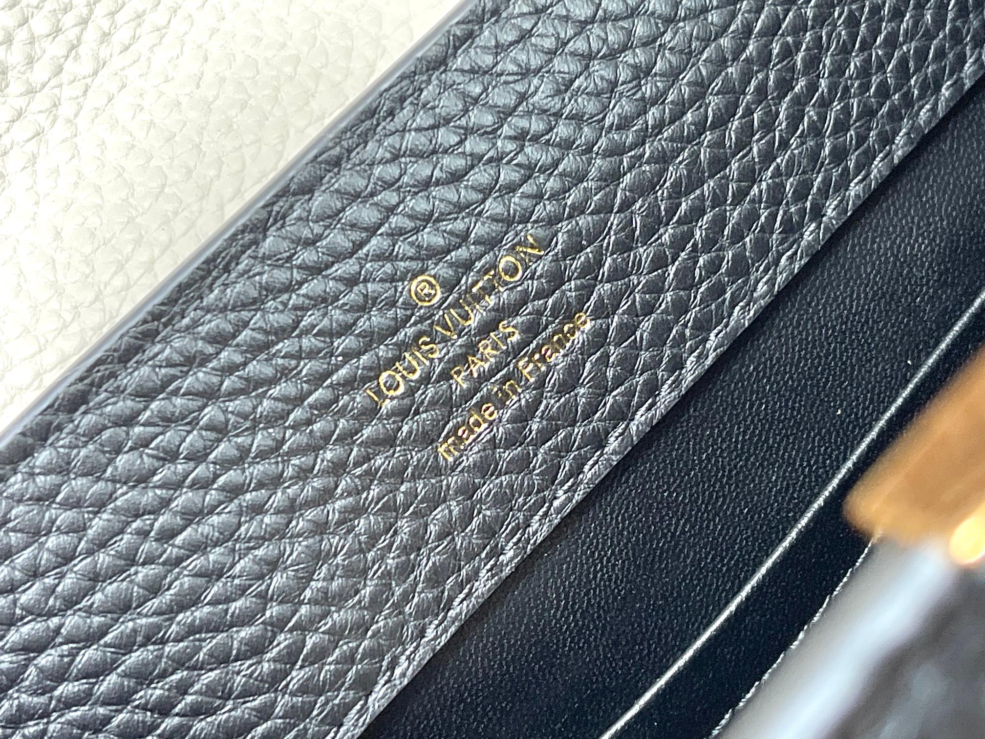 LOUIS VUITTON CAPUCINES BB 27 IN BLACK MIX WHITE TAURILLON GOLD HARDWARE