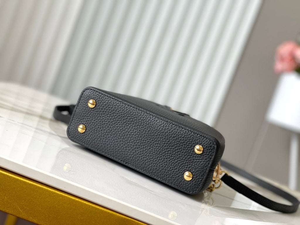 LOUIS VUITTON CAPUCINES MINI 21 IN BLACK MIX WHITE TAURILLON GOLD HARDWARE