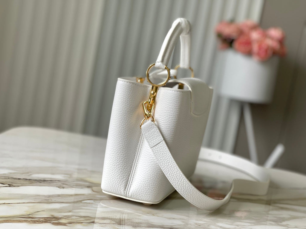LOUIS VUITTON CAPUCINES BB 27 IN WHITE TAURILLON GOLD HARDWARE