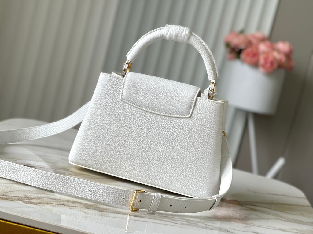 LOUIS VUITTON CAPUCINES BB 27 IN WHITE TAURILLON GOLD HARDWARE