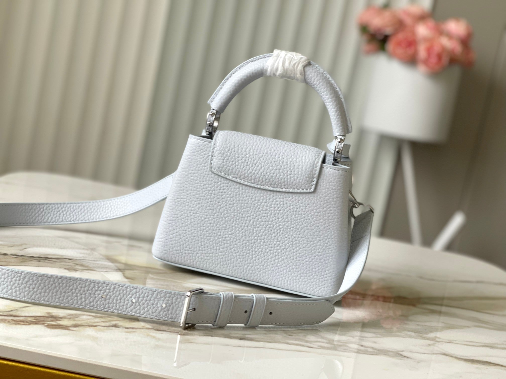 LOUIS VUITTON CAPUCINES MINI 21 IN CHROME GRAY TAURILLON SILVER HARDWARE
