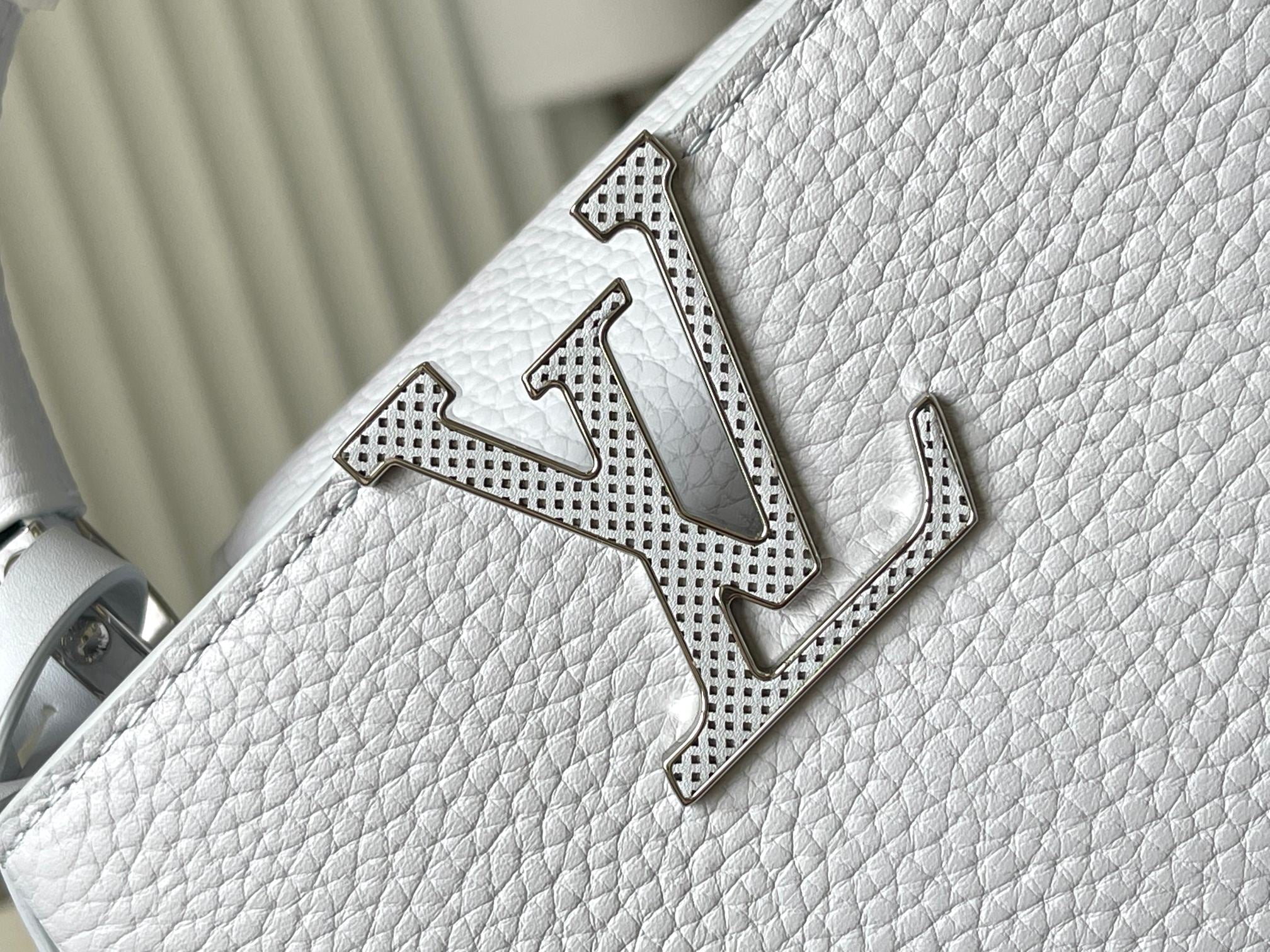 LOUIS VUITTON CAPUCINES MINI 21 IN CHROME GRAY TAURILLON SILVER HARDWARE