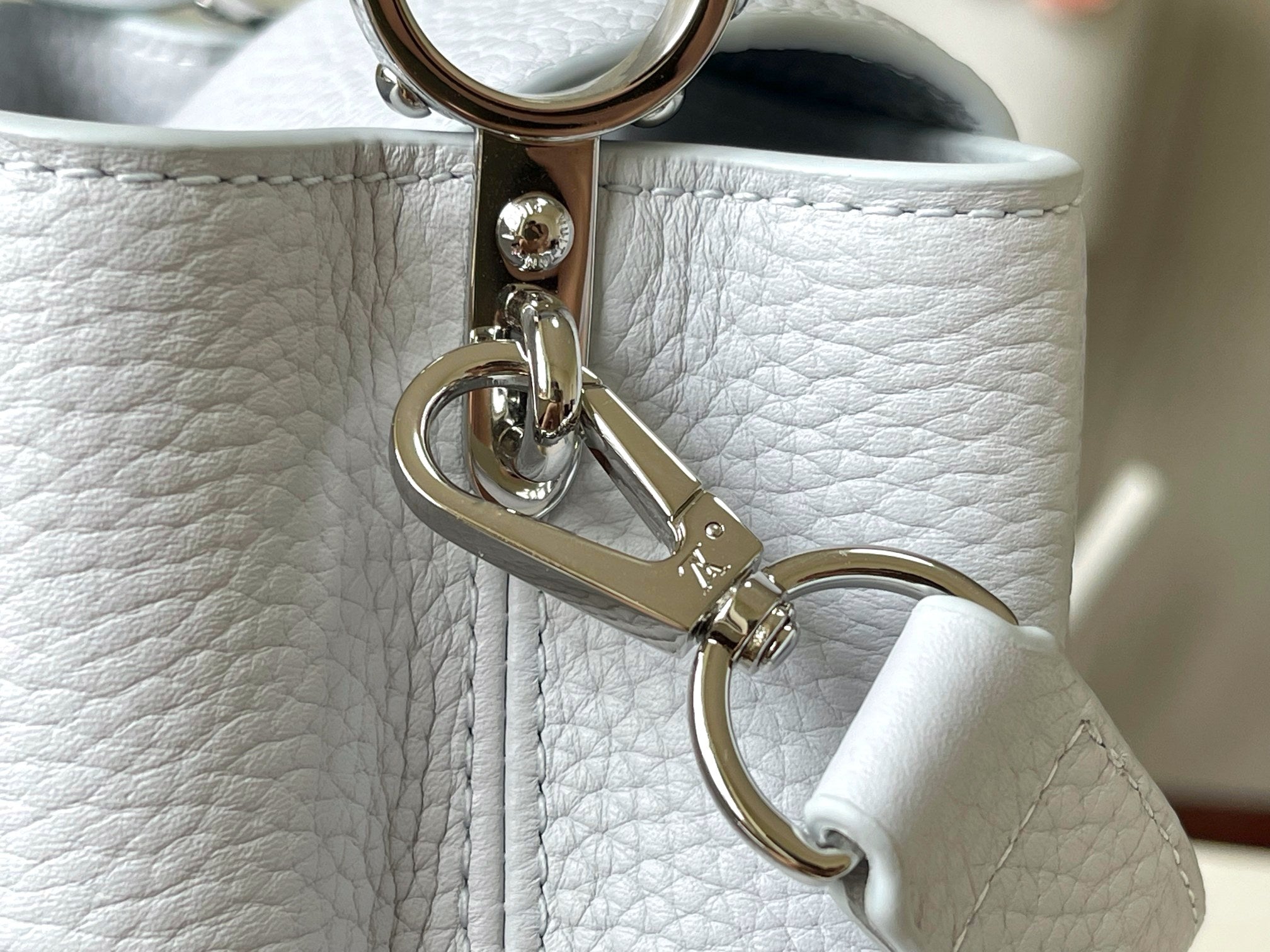 LOUIS VUITTON CAPUCINES MINI 21 IN CHROME GRAY TAURILLON SILVER HARDWARE