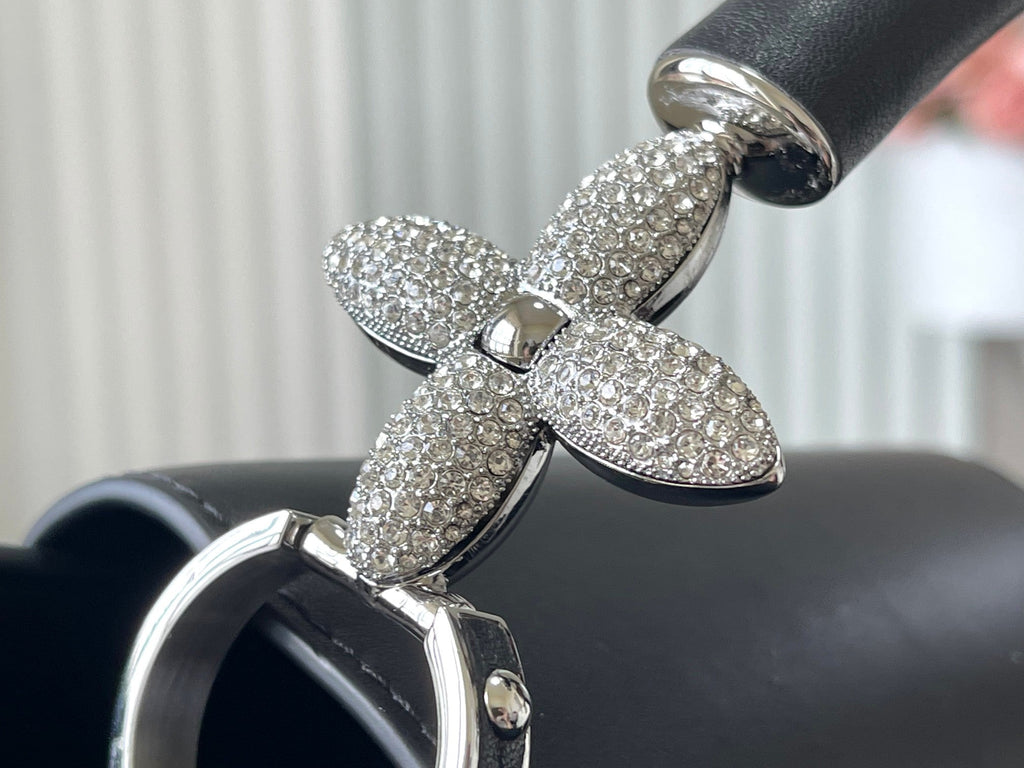 LOUIS VUITTON CAPUCINES EAST-WEST 30 IN BLACK SHEEPSKIN CRYSTAL AND SILVER HARDWARE