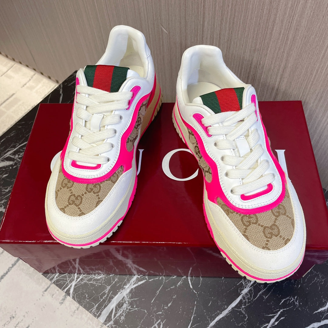 GUCCI Retro Sneakers for Couples White Shocking Pink