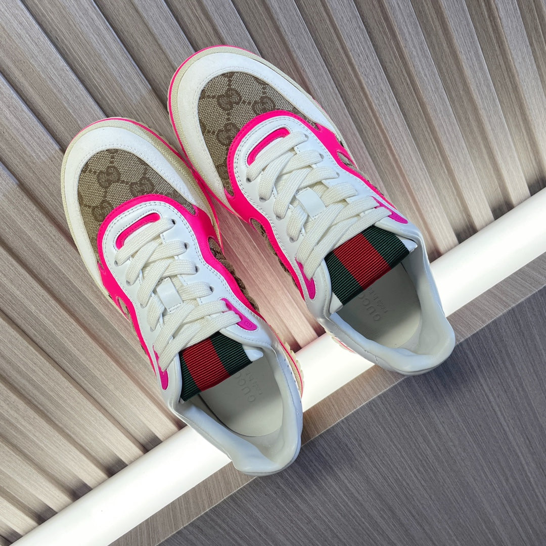GUCCI Retro Sneakers for Couples White Shocking Pink