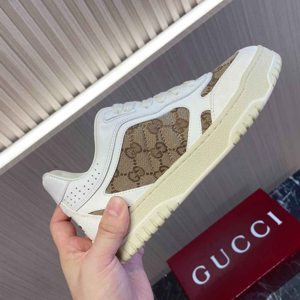 GUCCI Retro Sneakers for Couples White Brown