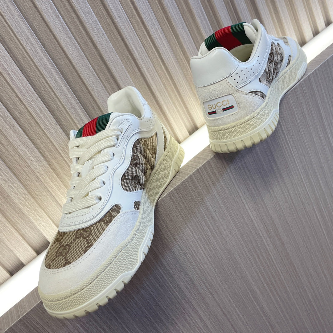 GUCCI Retro Sneakers for Couples White Brown