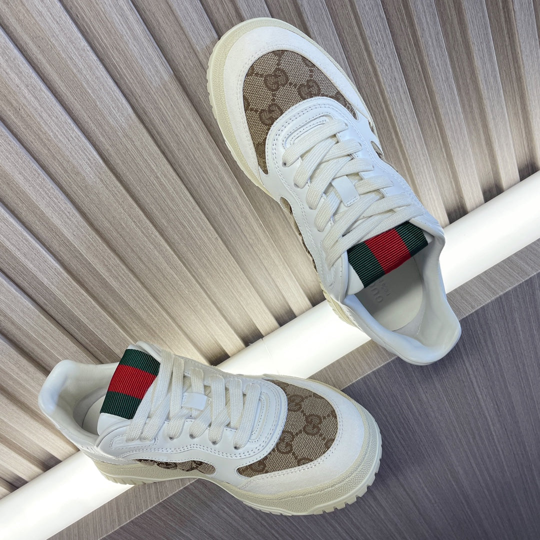GUCCI Retro Sneakers for Couples White Brown