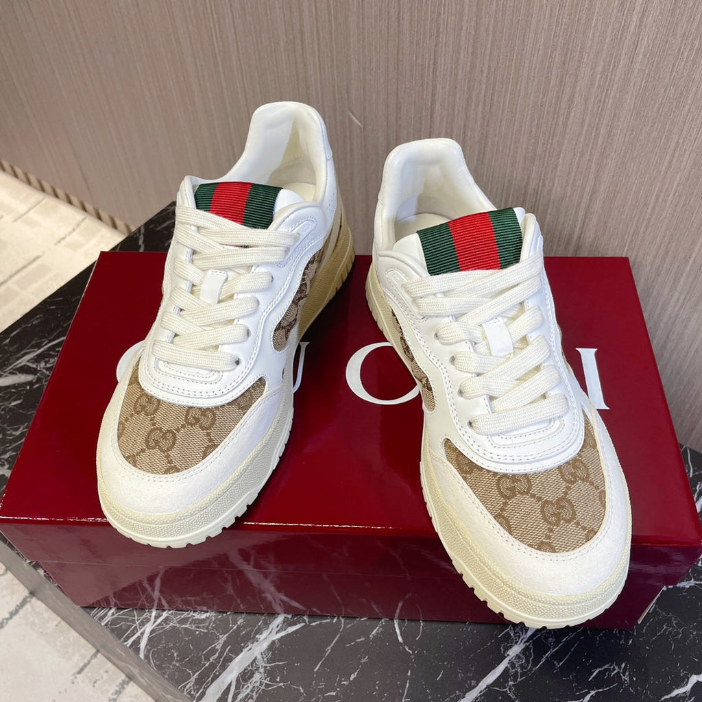 GUCCI Retro Sneakers for Couples White Brown