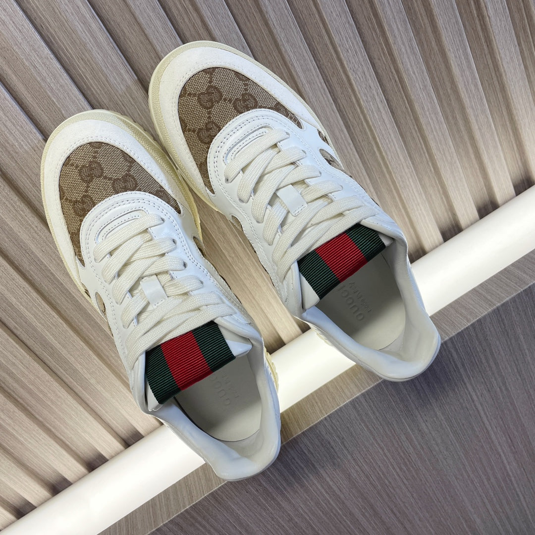 GUCCI Retro Sneakers for Couples White Brown