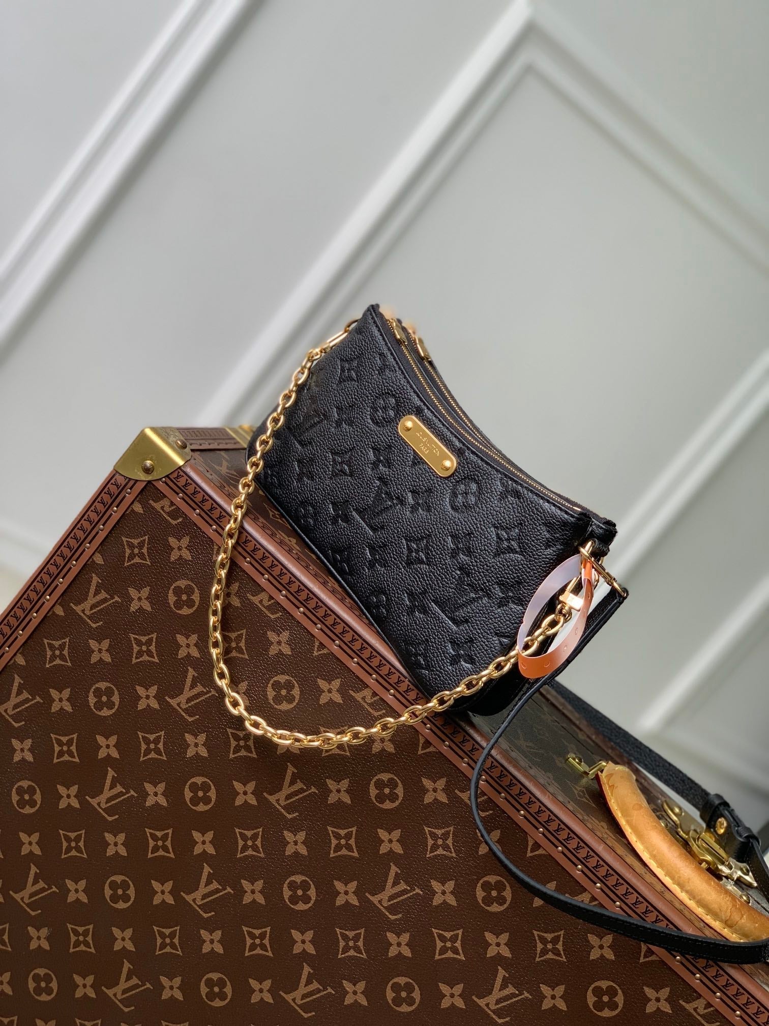 LOUIS VUITTON LIV POCHETTE BAG 24 IN BLACK MONOGRAM EMPREINTE LEATHER