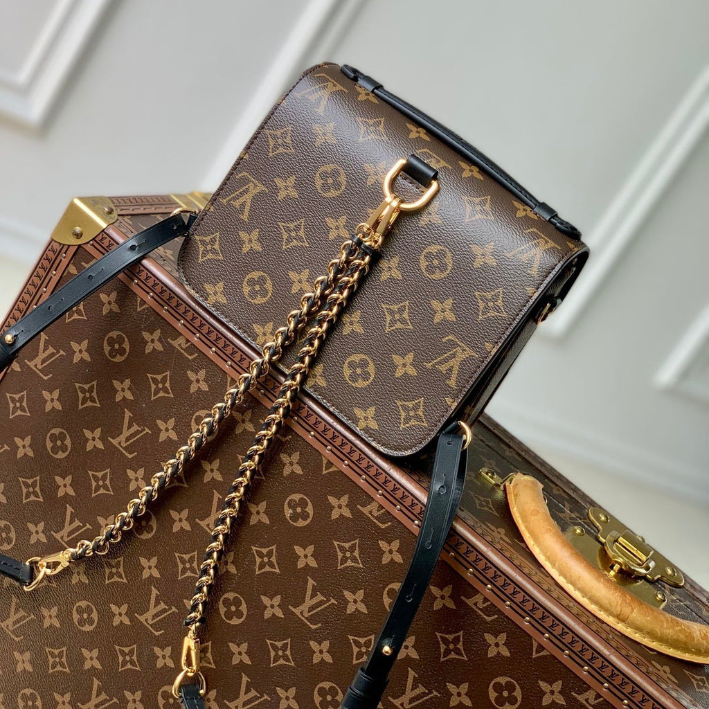 LOUIS VUITTON POCHETTE MÉTIS 20 IN BROWN MONOGRAM AND MONOGRAM REVERSE CANVAS GOLD BUCKLE