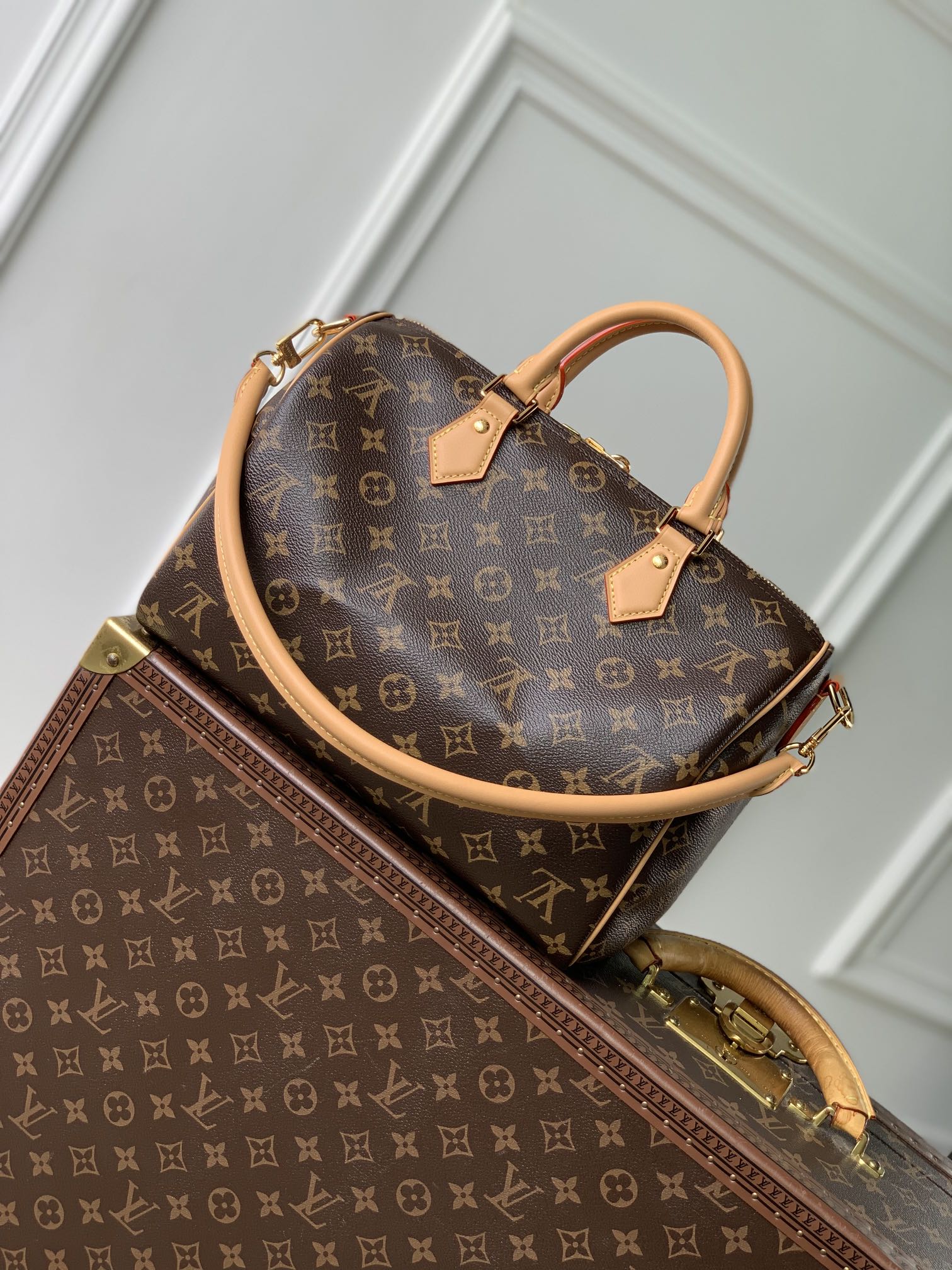 LOUIS VUITTON SPEEDY 30 SOFT CRAFTY IN BROWN MONOGRAM CALFSKIN RED TAG