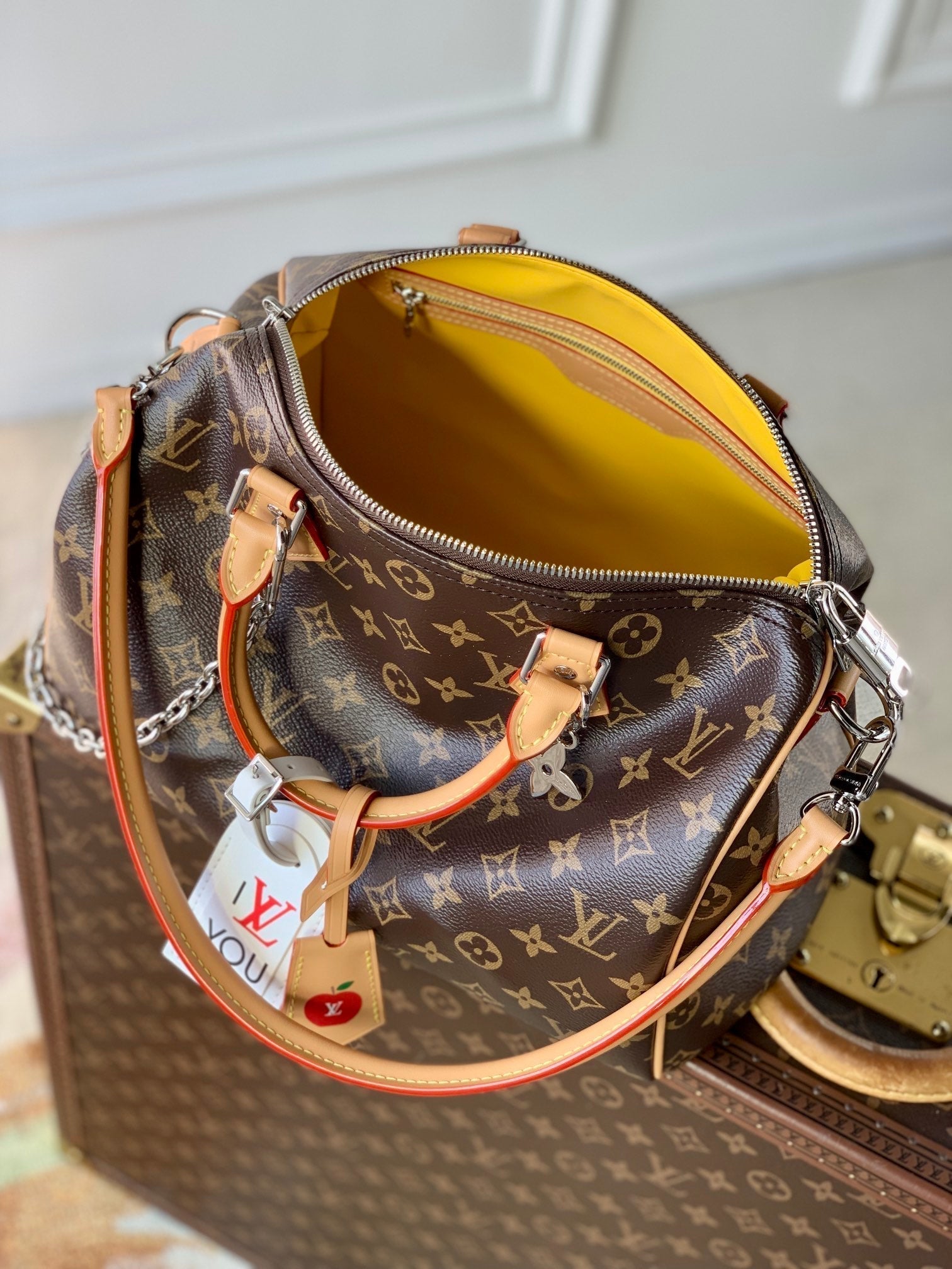 LOUIS VUITTON SPEEDY SOFT CRAFTY 30 IN BROWN LV MONOGRAM CALFSKIN RED TAG