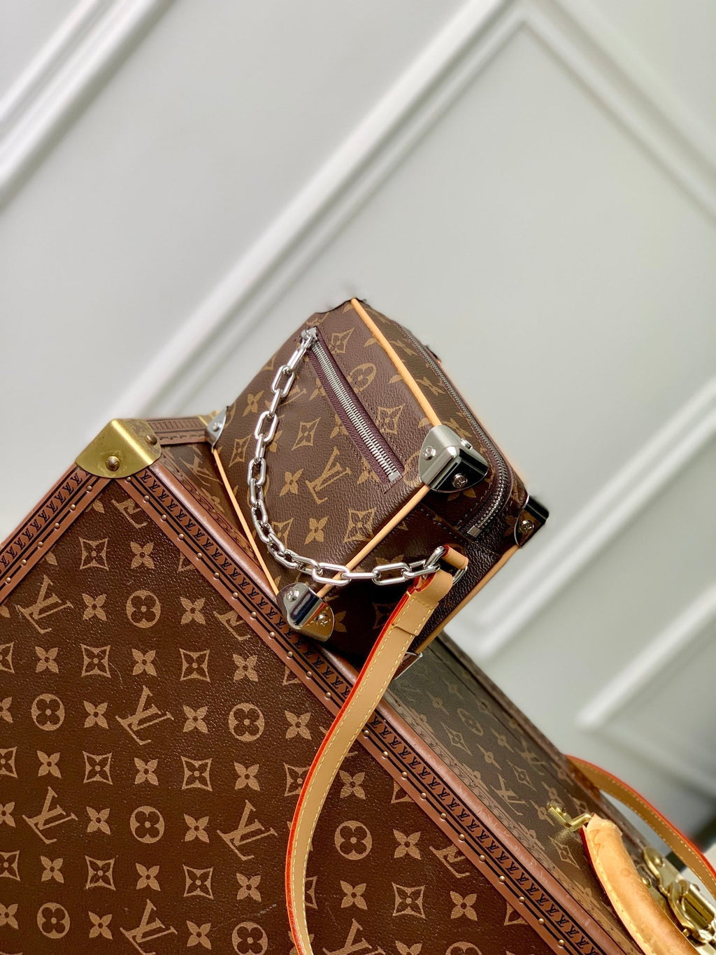 LOUIS VUITTON MINI SOFT TRUNK 18 IN BROWN MONOGRAM MACASSAR CANVAS