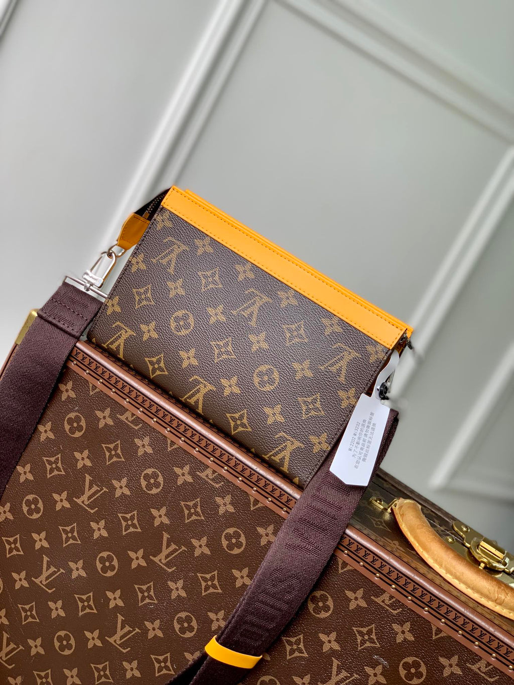 LOUIS VUITTON GASTON WEARABLE WALLET 18 IN BROWN MONOGRAM CANVAS MIX YELLOW CALFSKIN
