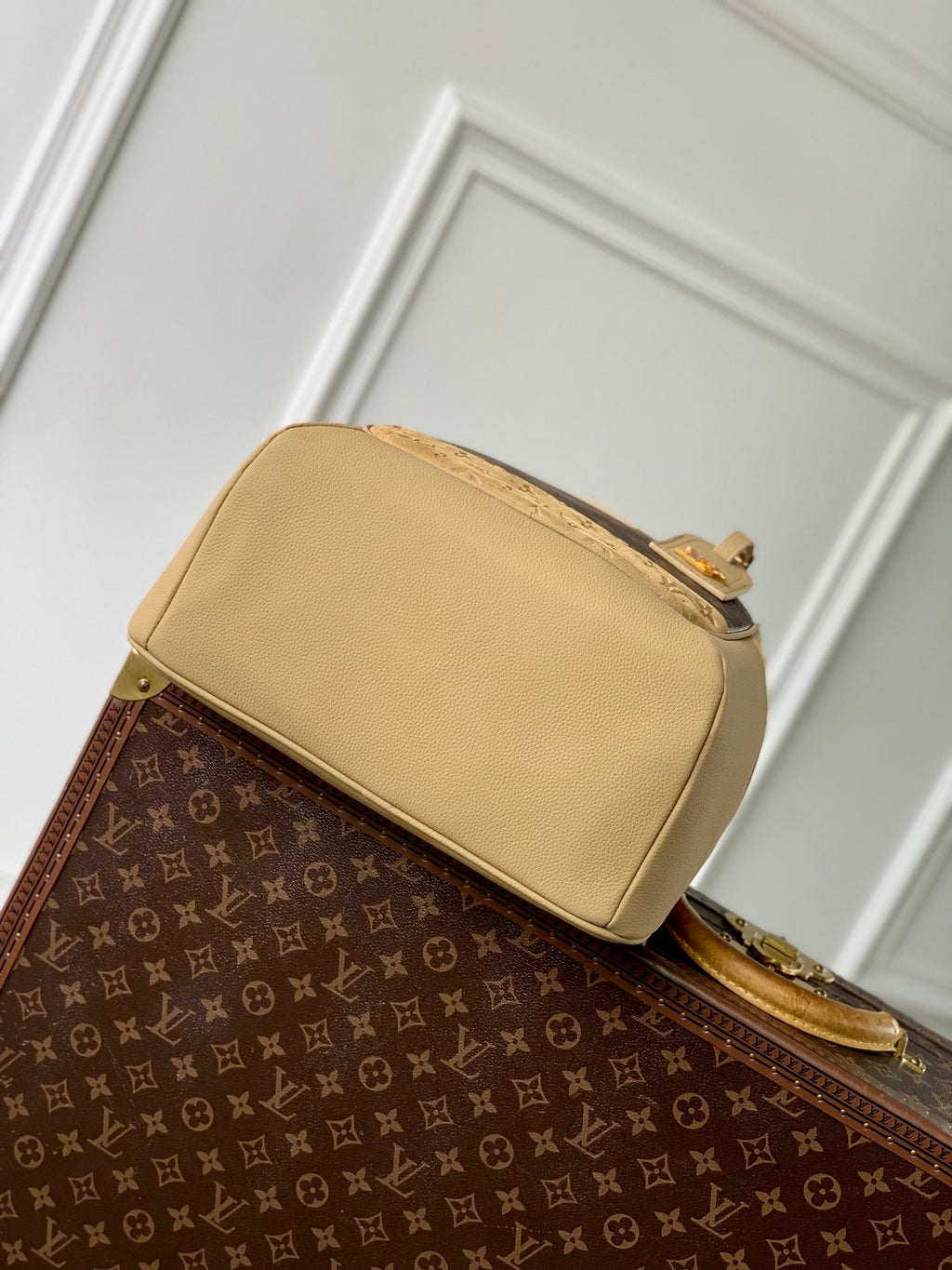 LOUIS VUITTON OUTDOOR BACKPACK 44 IN BEIGE CALFSKIN AND BROWN MONOGRAM CANVAS