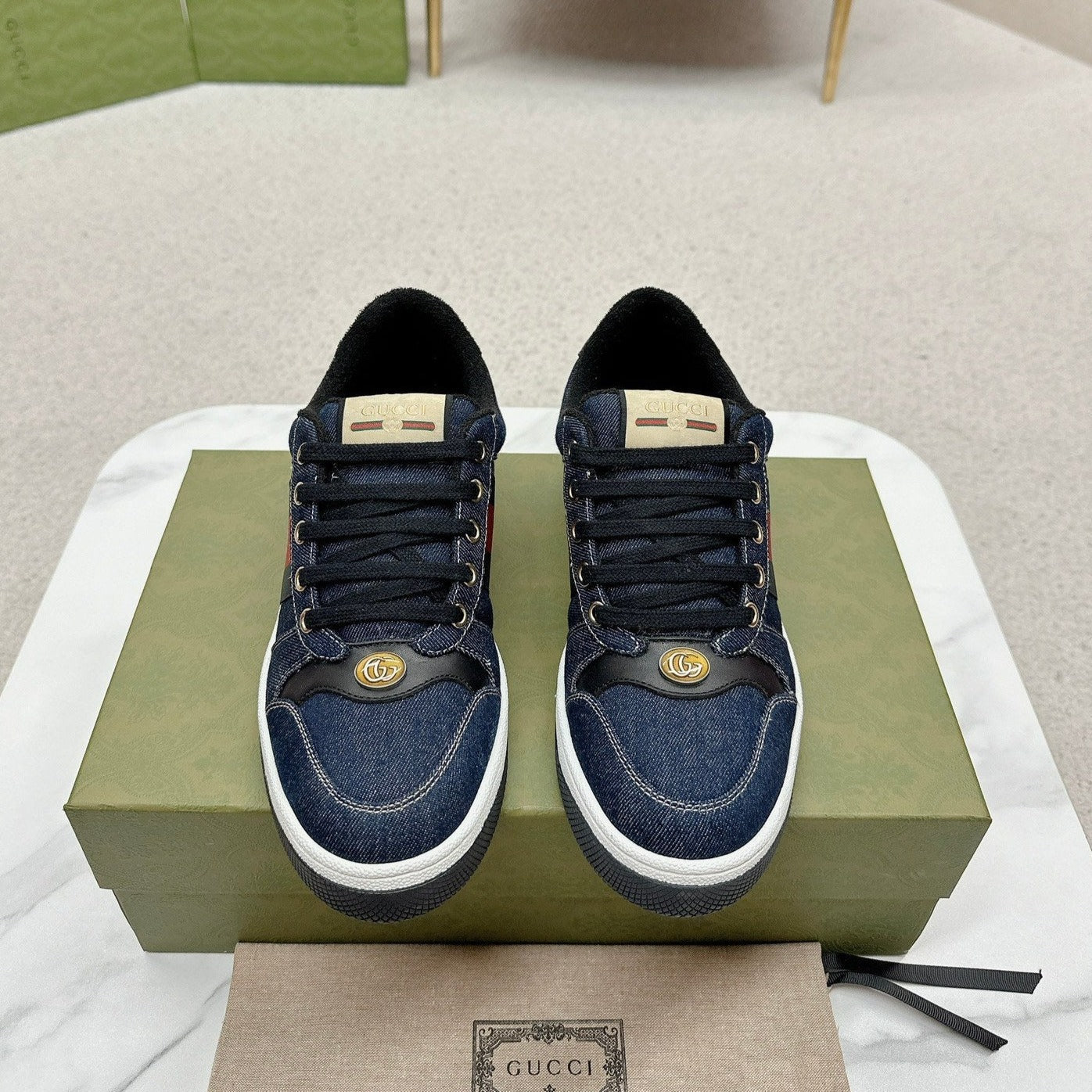 GUCCI WOMEN'S SCREENER TRAINER DENIM CALFSKIN