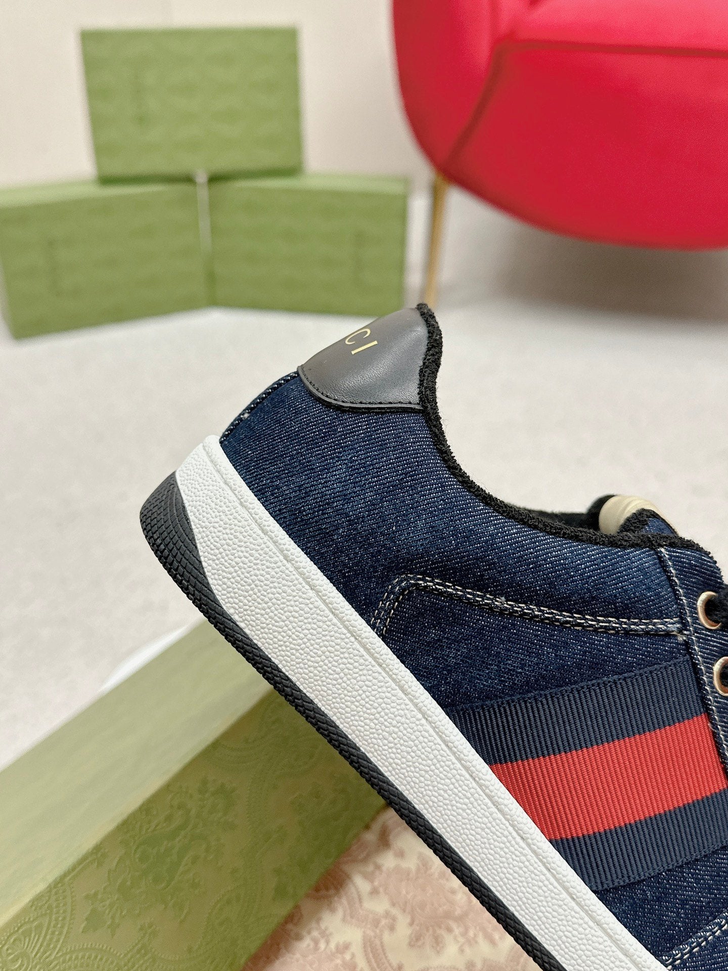 GUCCI WOMEN'S SCREENER TRAINER DENIM CALFSKIN