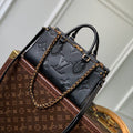 LOUIS VUITTON ONTHEGO EAST WEST BAG 25 IN BLACK MONOGRAM EMBOSSED COWHIDE