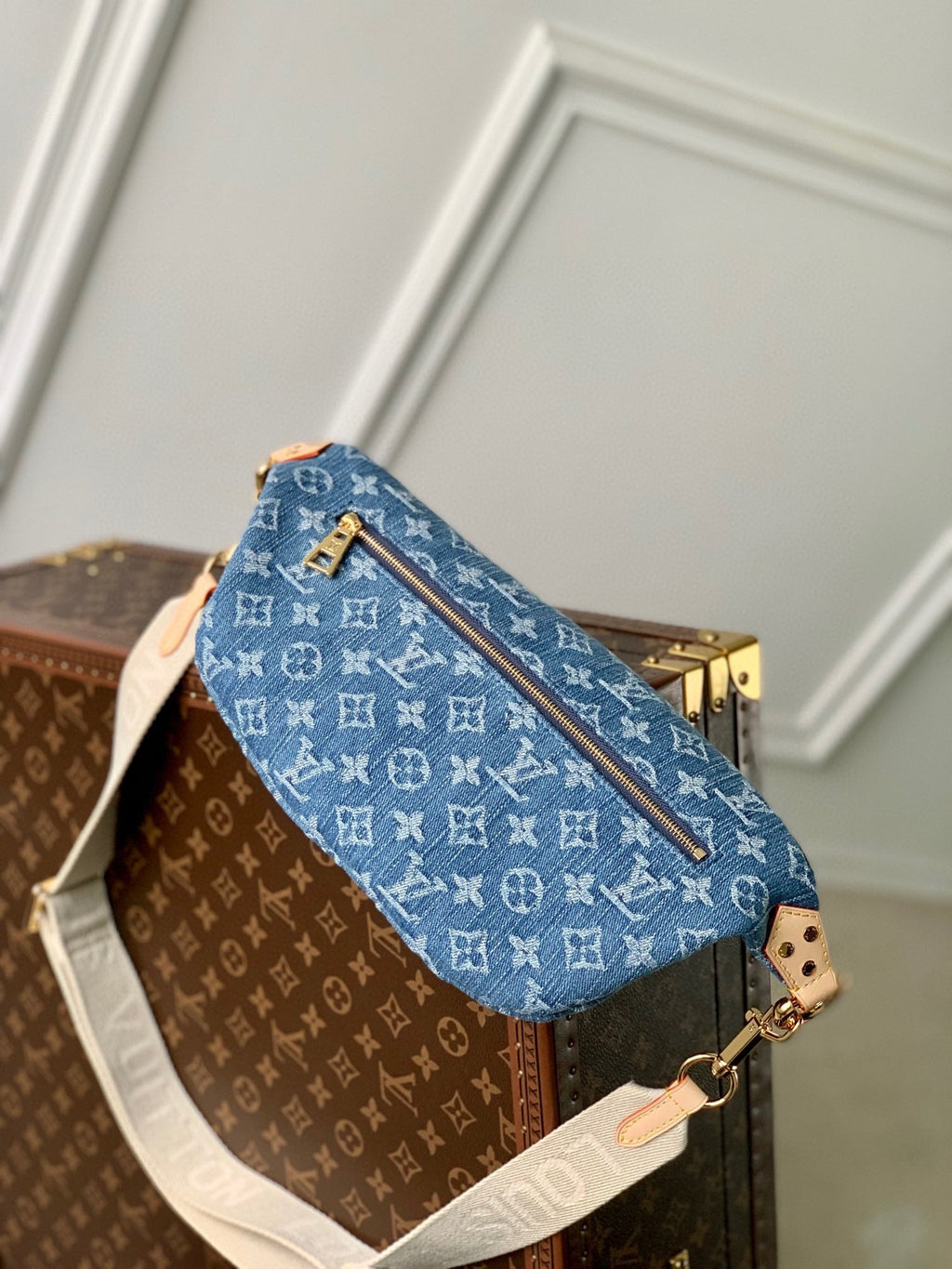 LOUIS VUITTON HIGH RISE 38 IN BLUE MONOGRAM DENIM GOLD HARDWARE