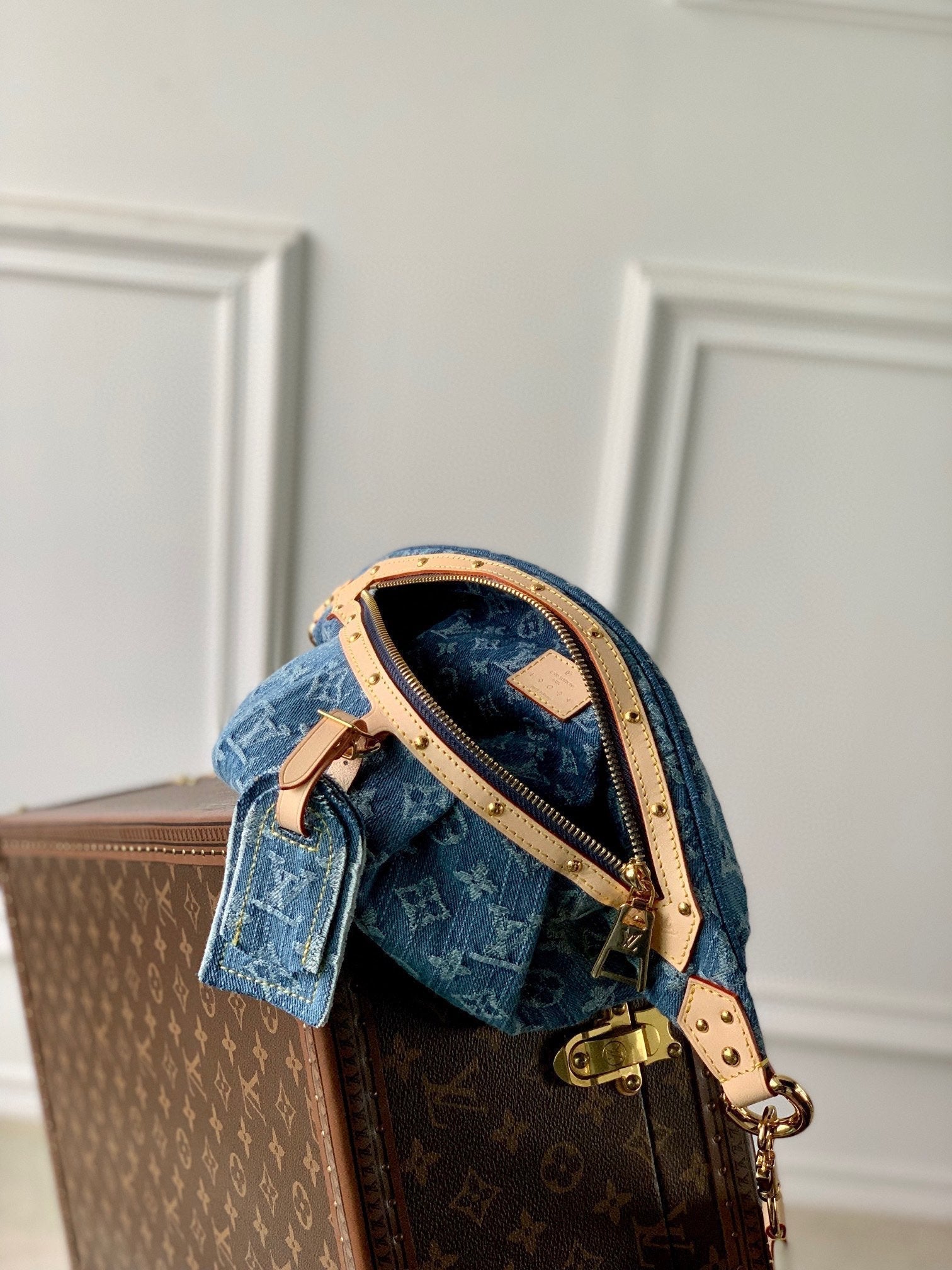 LOUIS VUITTON HIGH RISE 38 IN BLUE MONOGRAM DENIM GOLD HARDWARE