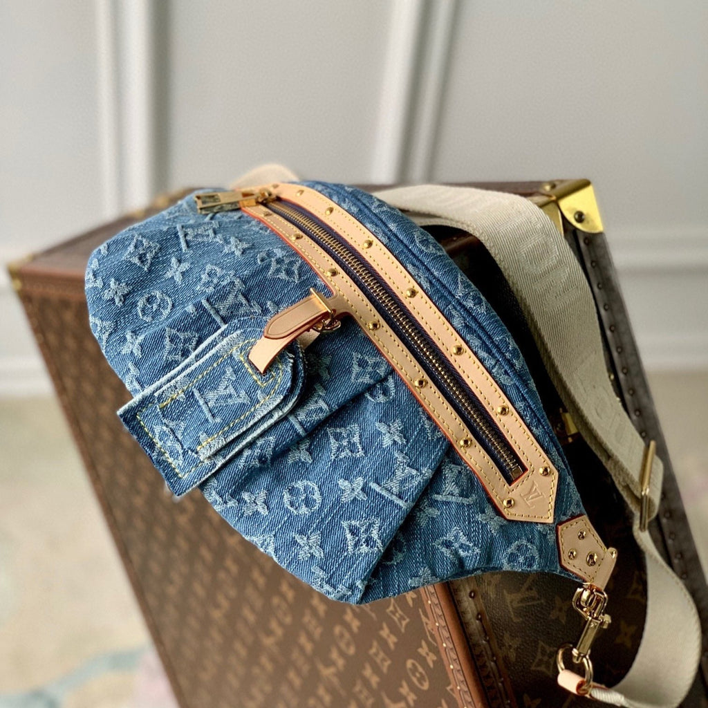 LOUIS VUITTON HIGH RISE 38 IN BLUE MONOGRAM DENIM GOLD HARDWARE