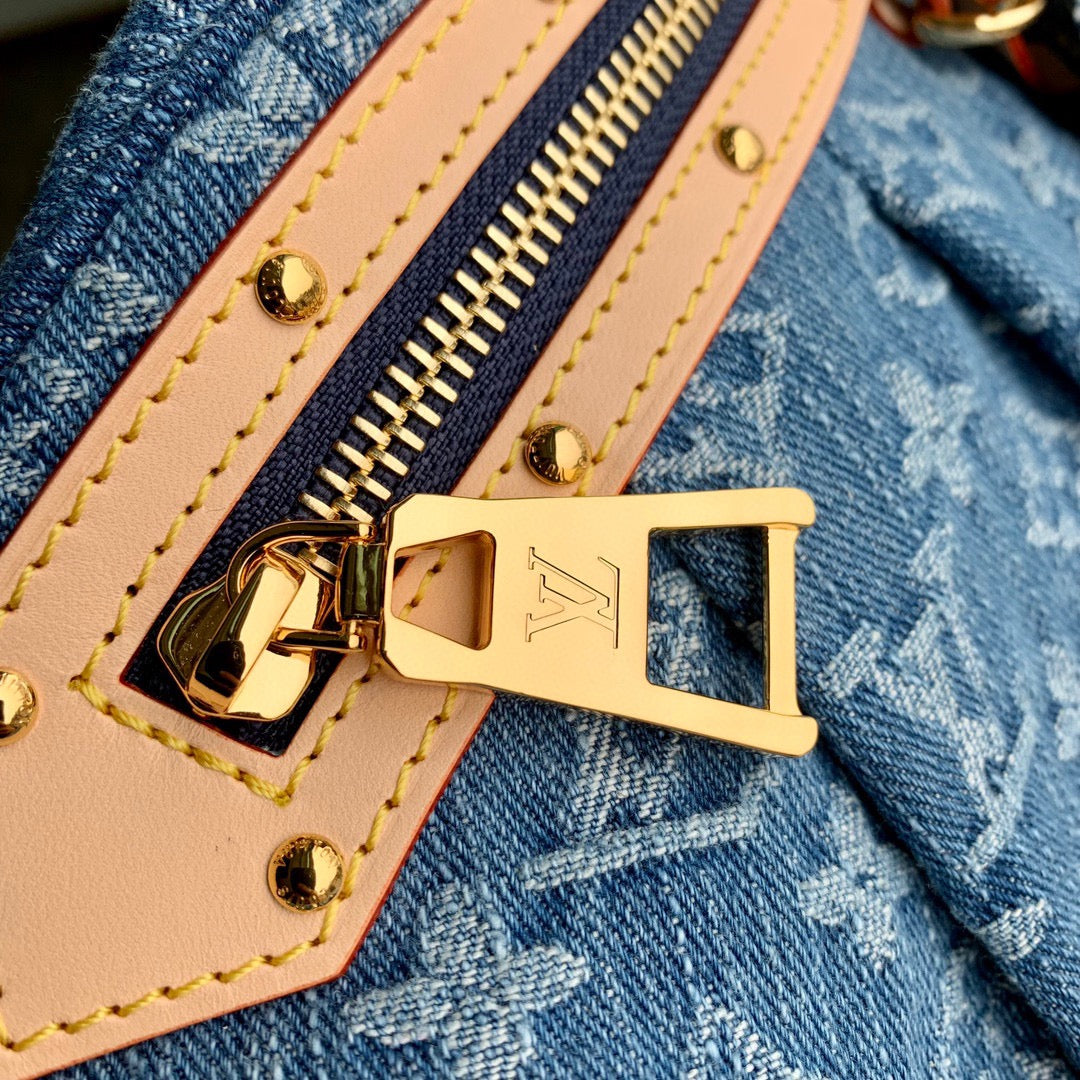 LOUIS VUITTON HIGH RISE 38 IN BLUE MONOGRAM DENIM GOLD HARDWARE